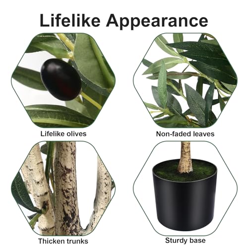 6FT Olive Tree Artificial Indoor - Tall Faux Olive Tree with Wood Trunk and Lifelike Fruits - Fake Plants in Pot for Home Office Living Room Decor - size: 6ft