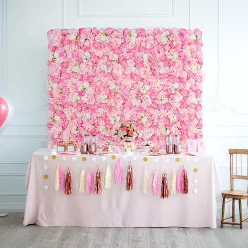 Flowers Wall Backdrop 6PCS 16.5x16.5 Inch Floral Wall Panel Artificial Silk Rose Decor Ideal for Wedding Celebrations, Festive Party Backdrops, and Elegant Home Decor - color: Pink, size: 16.5inch