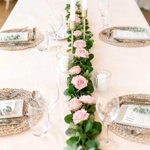 4Pcs Artificial Rose Vines Faux Flowers Garland with Green Leaves Fake Hanging Floral Plants for Home Bedroom Garden Decor,Christmas Anniversary Wedding Birthday Party Decoration (Pink) - color: Pink, size: 4Pcs-large rose