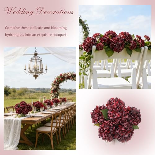 6PCS 21 Inch Lifelike Artificial Silk Hydrangea Flowers, Large Fake Hydrangea Flowers Bouquet with Stems, Full Faux Hydrangea for Home Decor Wedding Table Party Office Decor(Burgundy) - color: Burgundy