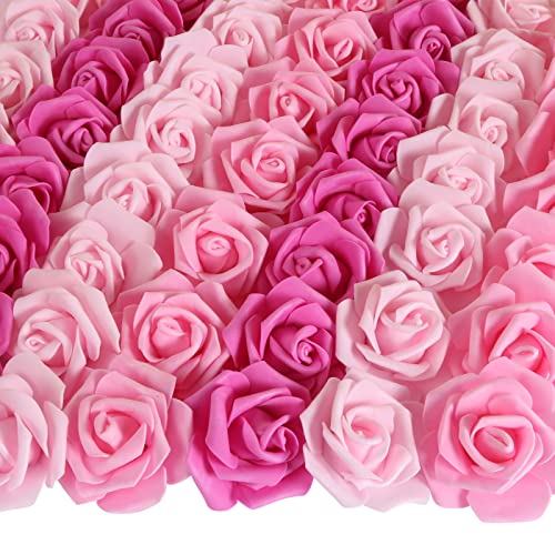 200pcs Pink Foam Roses Heads,3inch Blush Faux Flowers Artificial Rose Stemless Fake Flower Bulk for DIY Floral Crafts,Cake Decoration Wedding,Baby Shower Flower Centerpieces(Shades of Pink) - color: 200pcs Shades of Pink