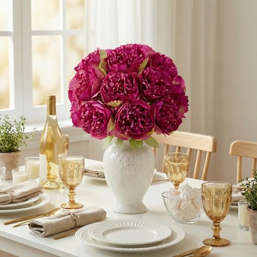 SITUMEIZI 2 Bouquet 10 Heads Artificial Peony Silk Flower Leaf Home Office Wedding Party Festival Bar Decor(Burdungy) - color: Burgundy