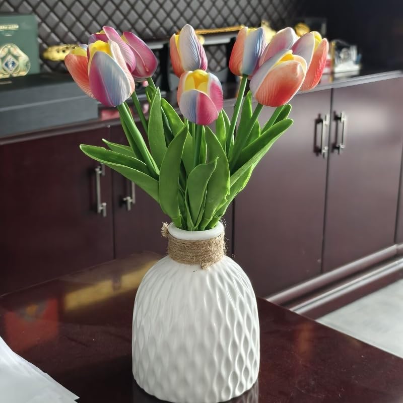 Artificial Flowers Tulips Fake Flowers Real Touch Latex Tulips Faux Flowers Bouquet for Wedding Party Arrangements Home Decor and Baby Shower Centerpieces (10, Colorful) - color: Colorful