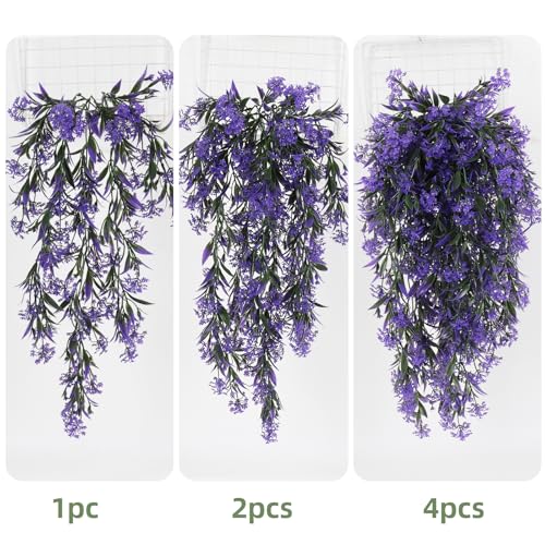 RECUTMS Artificial Hanging Plants 4 Pcs Ferns Plants Large Faux Artificial Hanging Plants Wall Plants Fake Ivy Room Decor Home Garden Wedding Party Indoor Outdoor Decorations(Purple) - color: Style1-purple