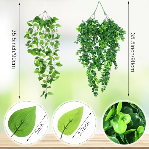 Hoteam 12 Pcs Artificial Hanging Plants 32 Inch Fake Ivy Vines with Fake Leaves Patio Artificial Plants Greenery for Living Room Indoor Outdoor Wall, No Basket (Pothos,Eucalyptus) - color: Pothos, Eucalyptus