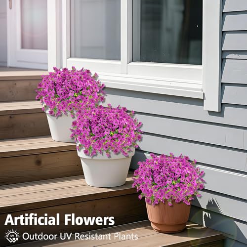12 Bundles Artificial Flowers for Outdoor Fake Plastic Flowers Faux Plants for Decoration Hanging Planters Indoor Outside Garden Porch (Purple) - color: Purple-12 Bundles