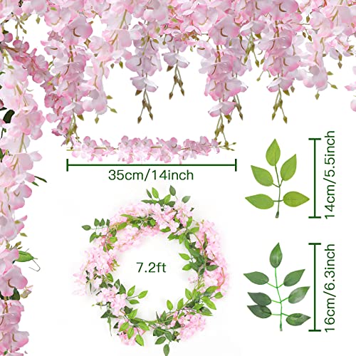 U'Artlines 5Pcs 7.2 Ft/Piece Artificial Wisteria Garland Silk Fake Pink Wisteria Flowers Hanging Greenery Vines Garlands Rattan for Home Garden Wedding Arch Party Indoor Outdoor Decor - color: Pink