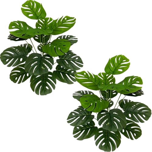 Artificial Monstera Plants, Fake Palm Leaves Tropical Plant Turtle Leaves Greenery Shrubs Faux Tree Stems for Outdoor Indoor Home Decor Garden Wedding Party Arrangement Christmas DIY Decoration 2 Pack - color: Monstera Palm Shrubs / 2 Pack