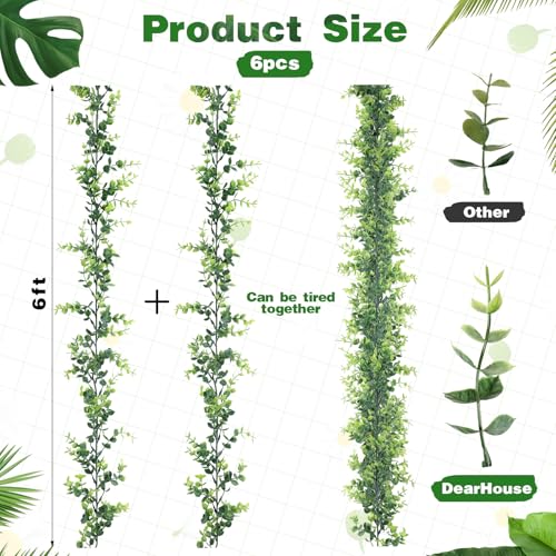 6 Pack Artificial Eucalyptus Garland, Fake Eucalyptus Greenery Garland Wedding Artificial Vines, 5.9 Feet/Strand Fake Hanging Plant for Table Festival Party Decoration
