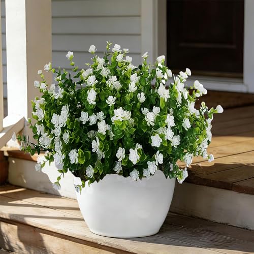 Outdoor Artificial Flowers, Outdoor Faux Plants UV Resistant hrubs,Faux Flower for Indoor Outdoor Planters Spring Summer Window Boxes Decoration (A-White, 12 PCS) - color: A-white