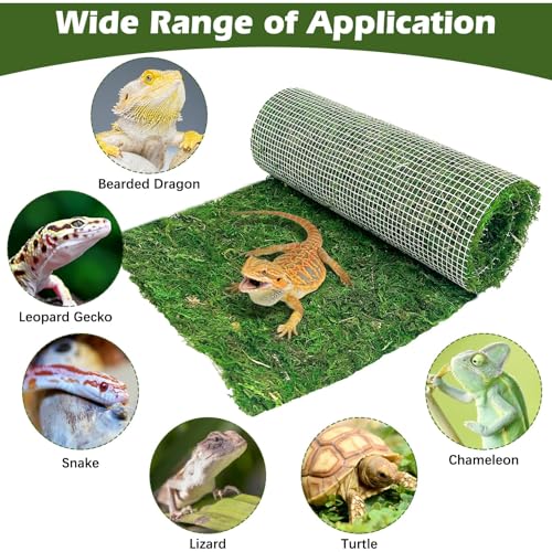 Reptile Carpet Cuttable Terrarium Mat Artificial Moss Reptile Liner Green Substrate Flooring Bearded Dragon Tank Accessories for Leopard Gecko Lizard Snake Tortoise (11.81" x 47.24") - size: 12" x 48"
