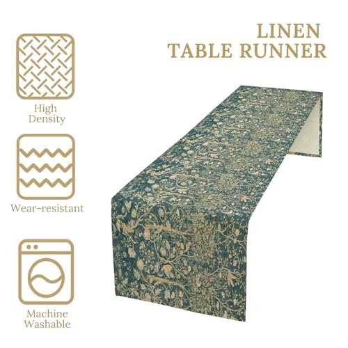 William Morris Bird Table Runner for Table Decor, Art Rustic Flower Style Bird Botanical Floral Vintage Printed for Kitchen Dining Room Farmhouse Party Holiday Decorate 13" x 36" - color: William Morris_15, size: 13"W x 36"L (Pack of 1)