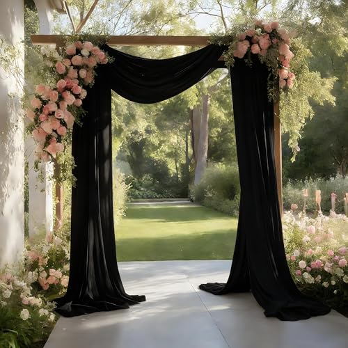 Black Wedding Arch Draping Fabric Shimmery Sheer Drapes 2 Panels Extra Long Backdrop Curtains for Wedding Anniversary Party Summer Outdoor Events 4th July Drapery Backgrounds, 31" x 20 ft - color: Black, size: 240" L x 31" W (2 Panels)