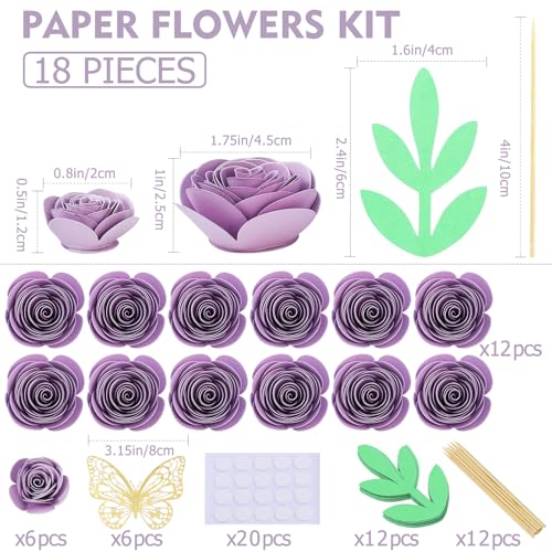 Mverse 18 Purple Roses Artificial Flowers, Forever Rose Paper Flower Gift Décor Cupcake Topper (Light Purple) - color: 19- Light Purple