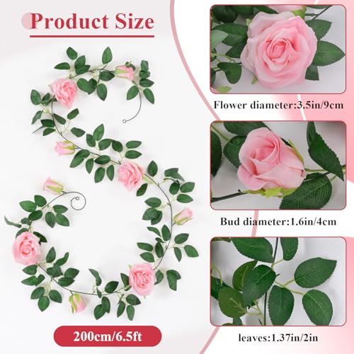 U'Artlines 5 Pack Artificial Pink Rose Vines Floral Garlands Total 32.5 Ft Fake Vine Silk Flower Garland for Indoor Outdoor Home Wedding Arch Garden Wall Decoration - color: Pink, size: Set of 5