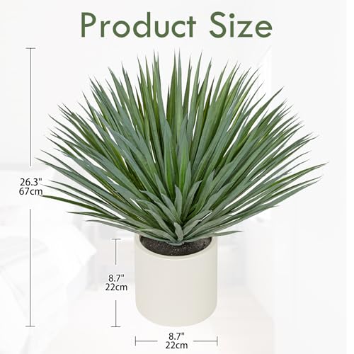 Briful Large Agave Plant Artificial in Resin White Pot, 26.3in Outdoor Fake Agave Plant Realistic Artificial Agave Cactus for Indoor Home Office Garden Front Patio Decor - color: Grey Green-white Pot