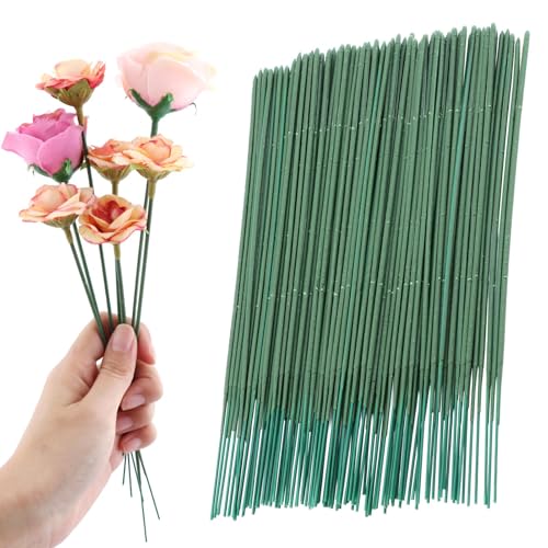 100 pcs Plastic Floral Stems for Crafts, Green Flower Rod Floral Stem Wire for Artificial Flower Head DIY Bouquets Making Flower-Arrangements Decor Supplies (Size:20cm/7.87inch)