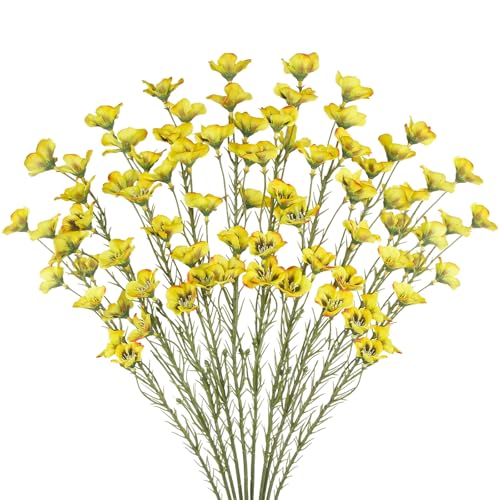 CITYES 10 Pcs Artificial Wildflowers Fake Flower Stems 21" Silk Spring Flowers Forsythia Yellow Faux Wildflowers Floral Stems for Flower Arrangements Home Decor Indoor Outdoor Table Centerpieces DIY - color: Yellow 2