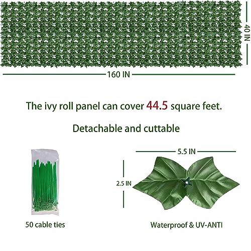 ODTORY Artificial Ivy Privacy Fence Wall Screen,40X160 in UV-Anti Faux Greenery Backdrop Ivy Vine Leaf Hedges Fence Panels for Patio, Balcony, Garden, Backyard Indoor Outdoor Green Wall Decor - size: 40 in x 160 in- Vine Leaf
