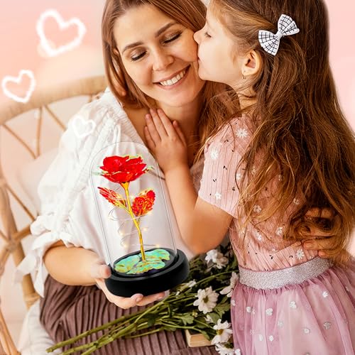 Childom Mothers Day Flowers Gifts for Mom Grandma,Birthday Gifts for Women,Valentines Gifts for Her,Mom,Women,Wife,Grandma,Light Up Rose in Glass Dome,Colorful Red Mothers Day Flowers for Delivery - color: Red Medium