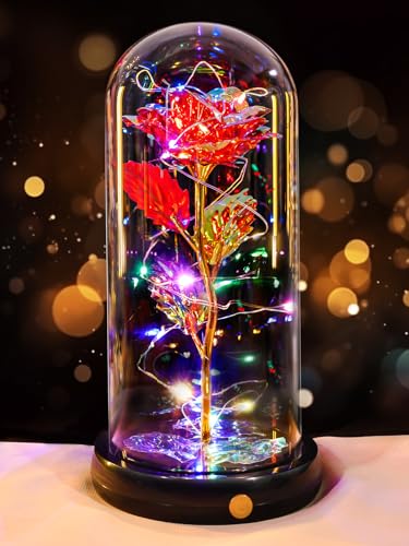 Mothers Day Flowers Gifts for Mom Women Birthday Gift, Rechargeable Galaxy Glass Rose in Glass Dome Forever Crystal Rose Flowers Mother's Day Roses Gifts for Mom Daughter Wife Women Grandma Sister Red - color: Usb-e Red