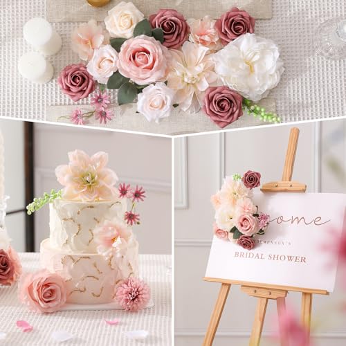 Kisflower Flowers Artificial Combo Cake Flowers Decorations Fake for DIY Wedding Bridal Bouquet Centerpieces Arrangements (Blush Pink) - color: Blush Pink