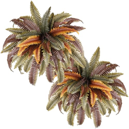 KOL Artificial Boston Ferns, Fake Faux Fern Plants 45 Inch 2 Pack, Rust Autumn Color with Bendable Stems for Floor Display, Indoor Outdoor Home Decor, UV Resiatant - color: Autumn Rust Color