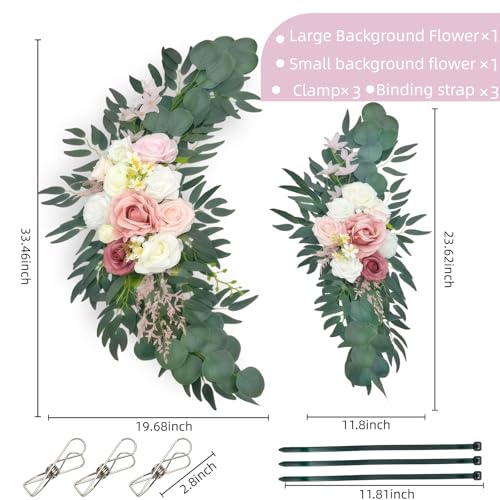 Wedding Arch Flowers 2 Pack, Artificial White Roses and Greenery Swag for Welcome Sign Decorations - color: Pink