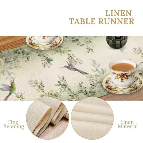 Eucalyptus Green Leaves Table Runner,Watercolor Floral Hummingbird Nature Plant Table Runner for Holiday Kitchen Living Room Home Party Decor 13x36 Inch - color: Hummingbird-1, size: 13x36in