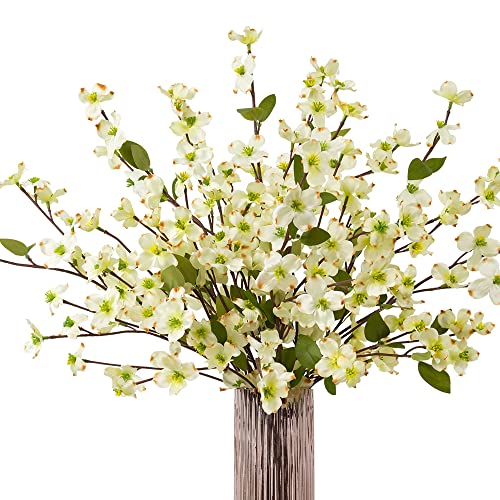 Artificial Flowers Blossom Stems Dogwood Silk Flowers Fake Cornus Bush for Home Decoration Table Centerpieces, 8 PCS (White) - color: White