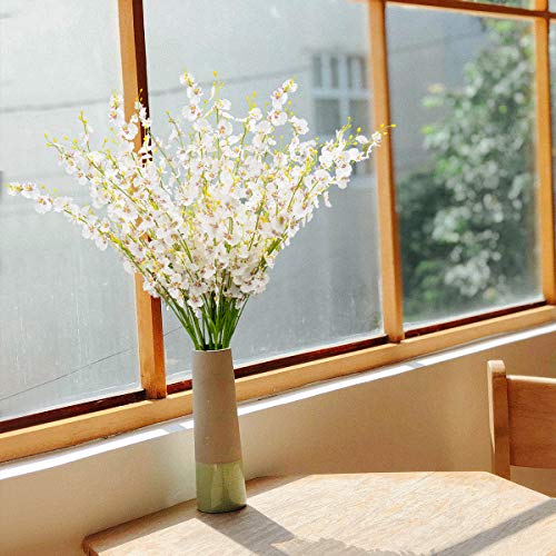BOMAROLAN Artificial Orchid Silk Fake Flowers Faux Dancing Lady Orchids Stems Flower 10 Pcs Real Touch for Wedding Home Office Party Hotel Yard Decoration Restaurant Patio Festive Furnishing(White) - color: White