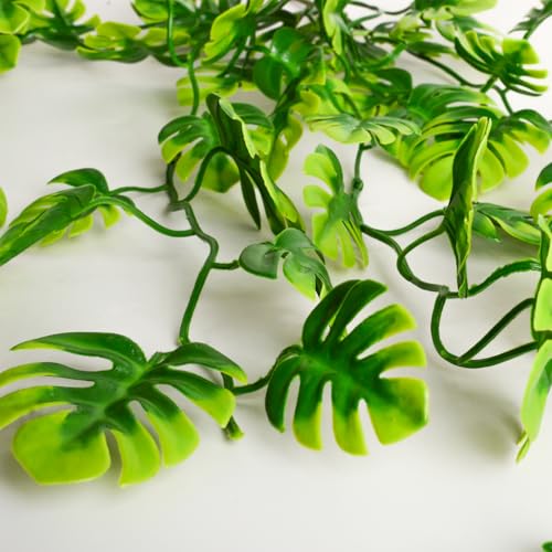 CLONG Artificial Hanging Plants Fake Monstera Hanging Plant UV Resistant Plastic Plants for Outdoor Decoration (6, Green)