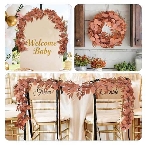 RECUTMS 2Pcs Artificial Fall Eucalyptus Garland with Willow Leaves 6Ft Hanging Silk Orange Leaf Vine Greenery Faux Ivy Plants Indoor Outdoor Home Office Party Wedding Table Arch Fireplace Autumn Decor - color: Eucalyptus Leaf Orange