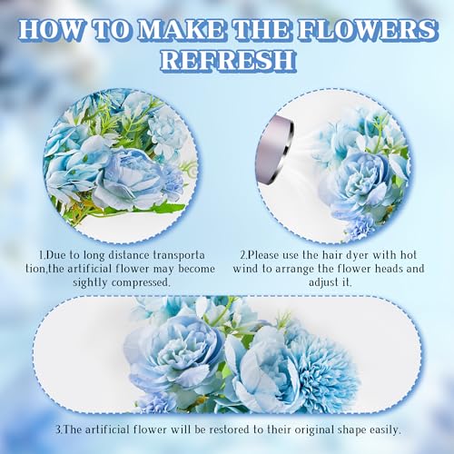 DDcafor 6 Pack Artificial Flowers, Fake Faux Peony Silk Hydrangea Plastic Carnations Daisy Realistic Flower Arrangements for Wedding Decoration Table Centerpieces, for Home Office Party Decor (Blue) - color: 6 Bundles Blue Fake Flower