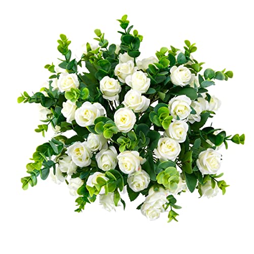 Artificial Flowers Fake Silk Rose for Decoration 33 Heads Small Roses Blooming Faux Flower Bouquet with Stem for DIY Vase Home Wedding Party 3 Pack White - color: White