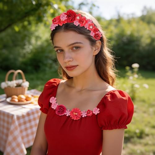 27 Pcs Faux Flowers Small Silk Artificial Flower for DIY Multicolor Flowers Craft Supplies for Wedding Party Graduation Home Decor (27, Red) - color: Red
