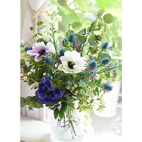 FiveSeasonStuff Real Size Artificial Real Touch Eryngium (Sea Holly) Northern Lights Blue Thistles (5 Stems) - color: Northern Lights Blue