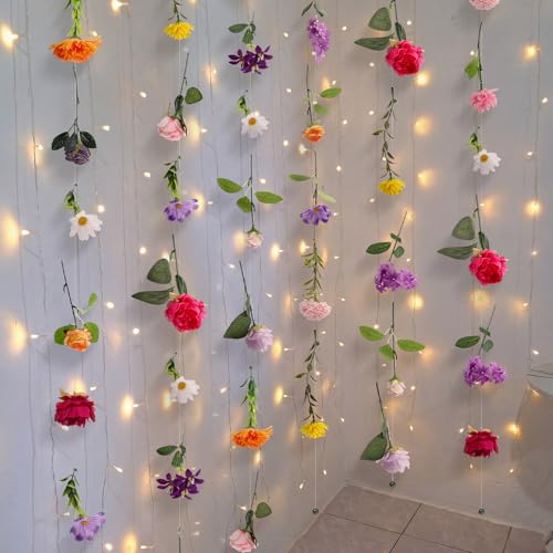Suncalla 6 Pcs 35.46 ft Flower Garlands Backdrop Garden Party Decoration Artificial Wildflower Vines Fake Flower Vines Faux Silk for Wedding Bridal Wall Arch(Fresh,Multicolor) - color: Multi Color