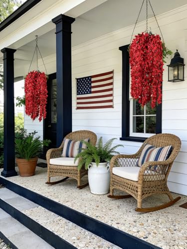 2PCS Red Wisteria Hanging Flowers, 2.95ft Wisteria Garland with 5 Branches Realistic Silk Dark Red Hanging Flowers for Decoration, Wedding Arch, Party Backdrop, and Home Wall Decor - color: Red