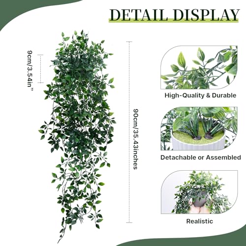 Artificial Hanging Plants for Shelf, 2-Pack Fake Potted Greenery Faux Mandala Vines in Black Pot, Décor for Office Living Room Bathroom Indoor Outdoor - color: 2-pack Mandala Vines