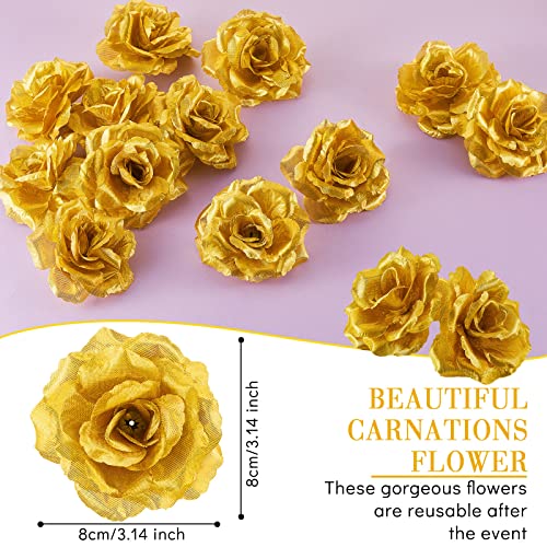 Syhood 100 Pcs Gold Artificial Flowers and Fake Roses Head 3 Inch Real Looking Silk Rose for DIY Wedding Bouquets Bridal Shower Centerpieces Floral Arrangements Party Tables Home Decorations