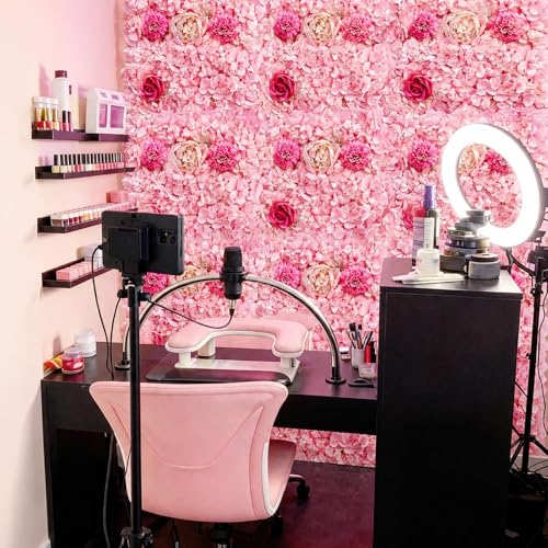 Zythrem 12-Pack Flower Wall Backdrop Rose Pink Backdrop 15×15 Inch Artificial Silk Flower Panels 3D Pink Flower Wall for Wedding Birthday Party Home Event Photography Background - color: Pink