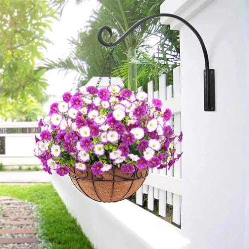 Elyum 2 Pack Artificial Hanging Flowers for Outdoors, Fake Flowers Artificial Petunias Hanging Baskets for Outdoors, UV Resistant Fake Hanging Plants Flowers for Outside Garden Patio Porch Decor - color: Purple&light Purple, size: 2 Pack