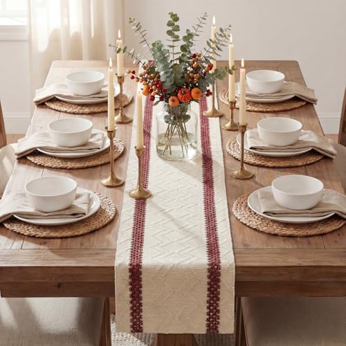 Artoid Mode Red Stripe Woven Table Runner, Seasonal Holiday Hollow Kitchen Dining Table Decoration for Home Party Decor 12x36 Inch - color: Red, size: 12" x 36", Table Runner