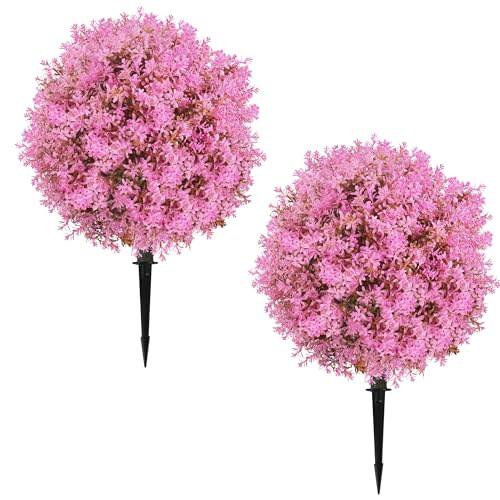 Sunnyglade 25.5" Set of 2 Artificial Lilac Flowers Tree, Faux Lilac Shrub Bushes with Ground Spike, UV Resistant Fake Delphinium Antirrhinum for Indoor, Garden, Yard, Porch, Patio Decor (Pink) - color: Pink