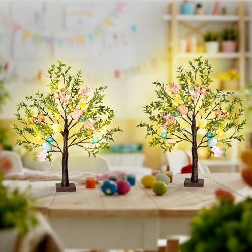 Easter Decoration Set, 27-inch Easters Egg Tree with LED Lights, Perfect for Spring and Easter Decorations, can be Used as a Tabletop Bonsai-Style Illuminated Artificial Tree or a Festive Centerpiece - color: Brown