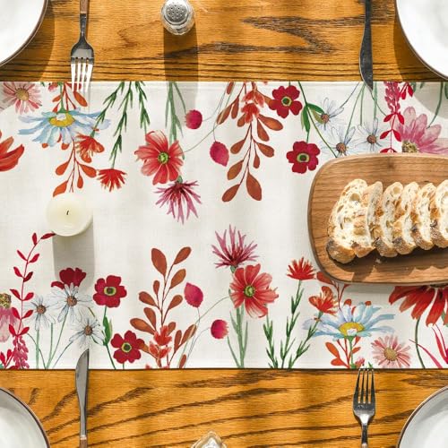 Artoid Mode Orange Daisy Flowers Floral Leaves Summer Table Runner, Spring Kitchen Dining Table Decoration for Home Party Decor 13x72 Inch - color: Orange, size: 13" x 72", Table Runner