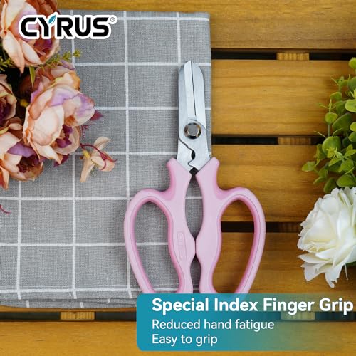 CYRUS Garden Shears Pruner Secateurs 7.5" Pruning Scissors with Integrated Stab Remover Flower Sharp Gardening hand tools Florist Bonsai Cutters Rose Snips Pink - style: Pink