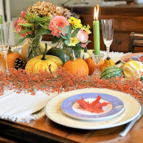 RECUTMS Artificial Fall Garland Faux Greenery Ivy Garland Hanging Fake Plant Faux Ferns for Home Garden Wedding Party Farmhouse Mantle Table Centerpiece Autumn Indoor Outdoor Decorations - color: Fall Orange-garland