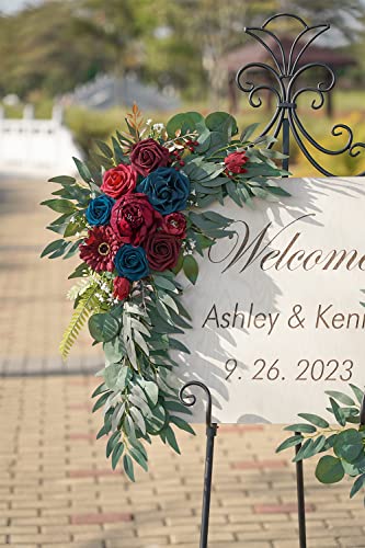 ponatia Wedding Arch Flowers (Pack of 2), Burgundy and Navy Flowers Wedding Decorations for Wedding Welcome Signs, Wedding Arches for Ceremony Reception - color: Burgundy & Navy Blue